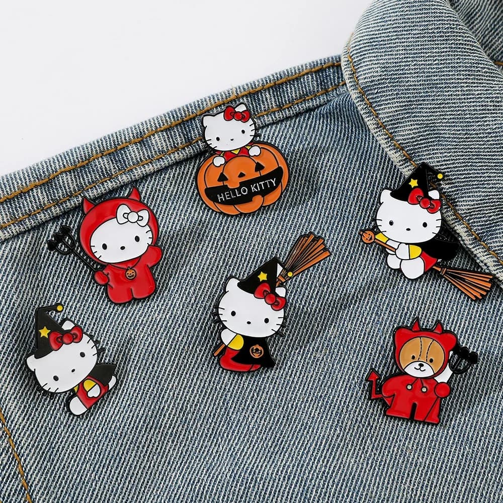 6 Pezzi Spilla Cartoon a Forma di Zucca di Halloween, Creativa Spilla Smaltata Hello Kitty, Badge in Metallo, Accessori per Zaini e Abbigliamento