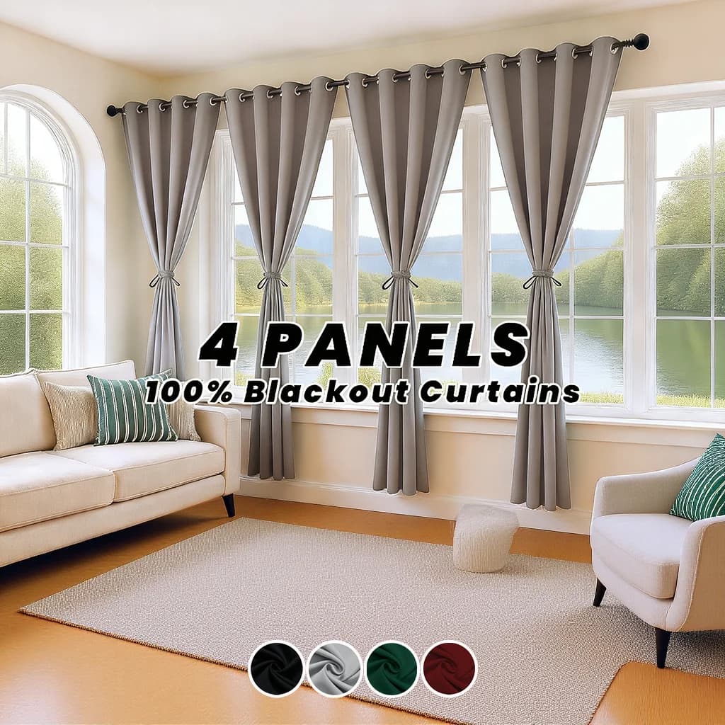 100% Dark Curtains with 4 Panels with Reduction of Noise and Thermal Insulation, with Eyelets, for Bedroom, Living, Patio, Balcony, Christmas