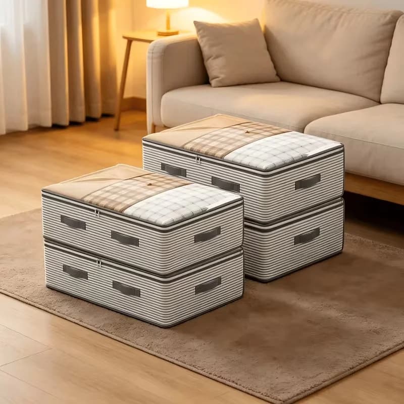 Set di 4 Grandi Borse Organizer - Design a Strisce Multistrato, Materiale in Poliestere Resistente, Borse Portatili per Organizzare Vestiti
