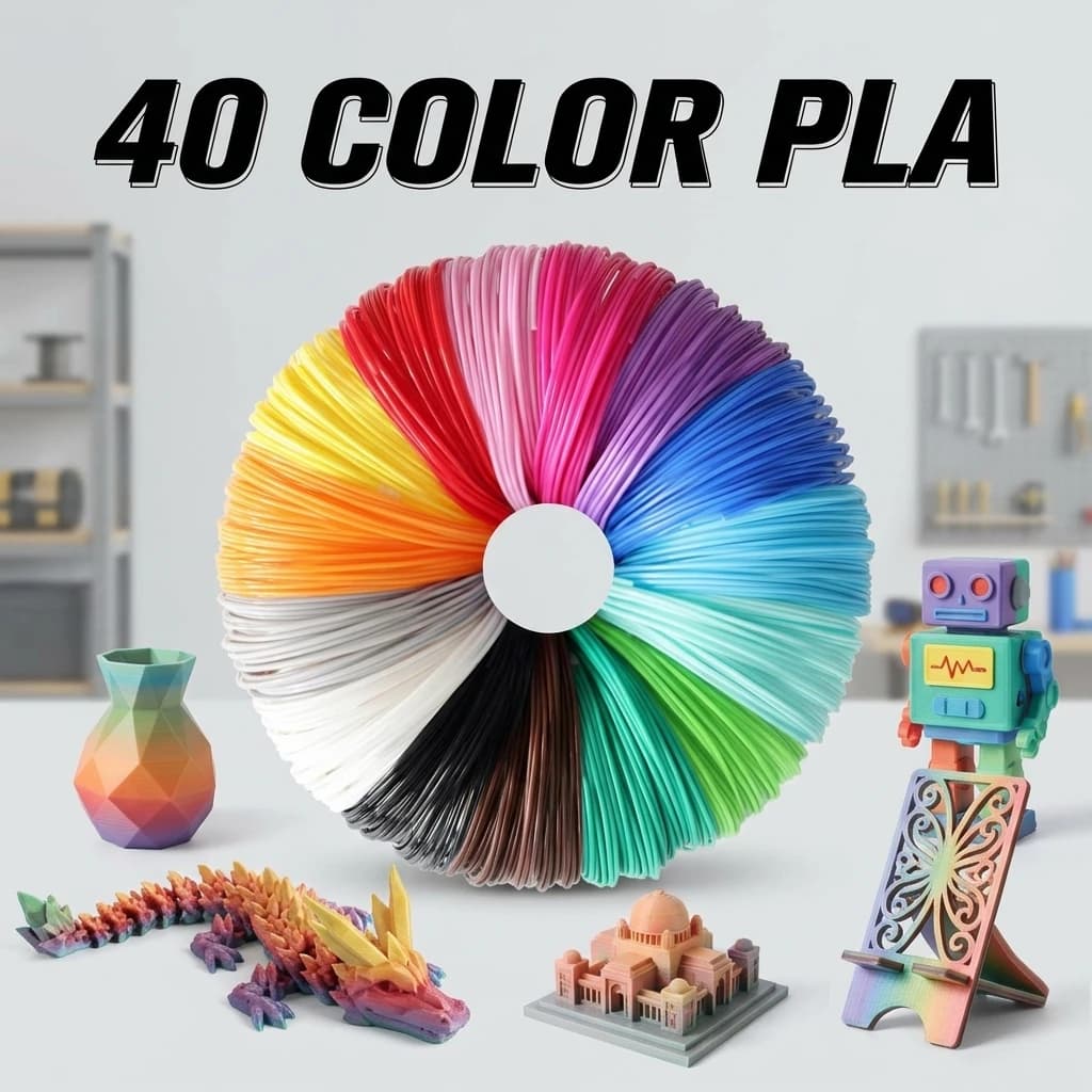 Colorful 3D Printing Filament with Pen, 40 Colors, 25M 30M 36M 50M 100M 200M, Refill in Plastic Safe for 3D Pen for Children