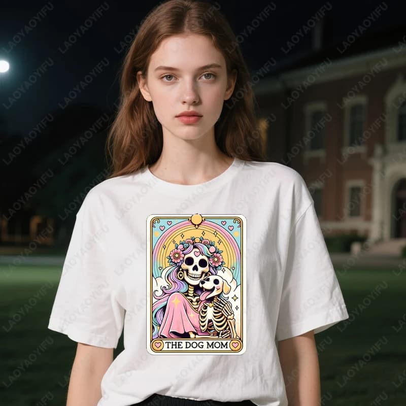 T-shirt Tarot Dog Mom Card, Regalo Mistico per Amanti degli Animali, Tendenza Creativa Streetwear, Moda, Magliette per Uomo e Donna, Top Carini, Divertente T-shirt in Cotone