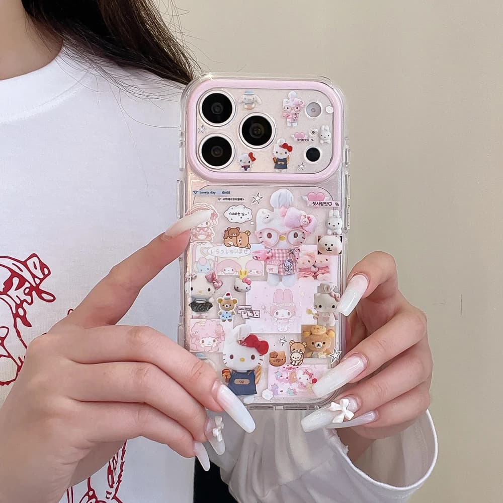 Custodia per telefono antiurto rigida con illustrazione di Hello Kitty Sanrio in stile cartone animato, alla moda coreana, per iPhone 17 Pro 16 15 Pro Max