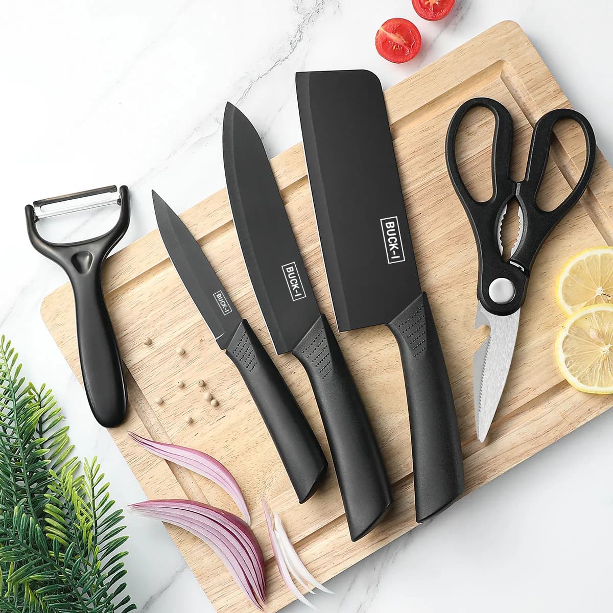 Set di coltelli da cucina professionali Set di coltelli da cucina in acciaio inossidabile Coltello da cucina per frutta, coltello per affettare, forbici, coltello da chef