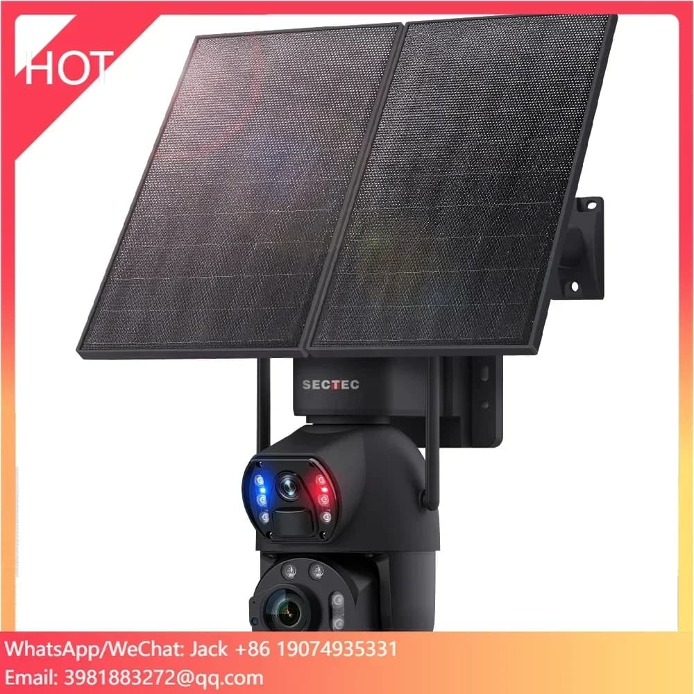 Telecamera IP Solare 3K PTZ Panoramica da Esterno con Doppia Lente HD 6MP, Registrazione 24/7 Ore, Telecamera di Sicurezza CCTV Solare