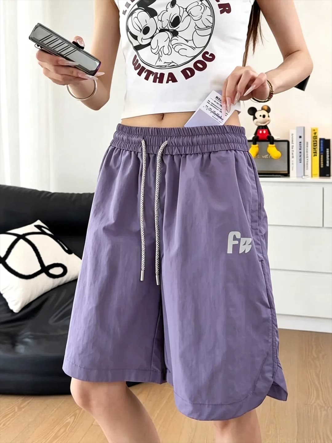 Pantaloncini Dopamine Purple a Rapida Asciugatura, Lunghi al Ginocchio, da Uomo, Estivi, per Ciclismo, Badminton, Allenamento, Gamba Dritta, Vita Bassa, Casual
