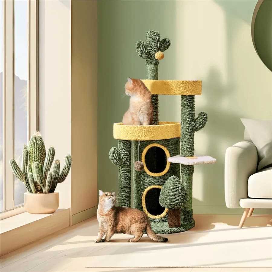 Oasis-Themed 48.5 Cat Tree Tower for Play Relaxation - Fures 2 Cozy Condos 3 Spacious Perches for Your Feline Friends