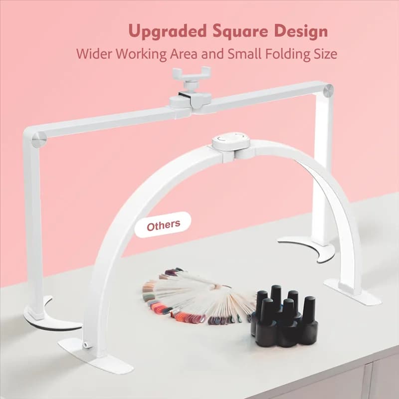 ABZV-Lampada per unghie pieghevole per scrivania, grande luce per unghie Tech con supporto per telefono, luce a LED a mezzaluna, estensioni delle ciglia