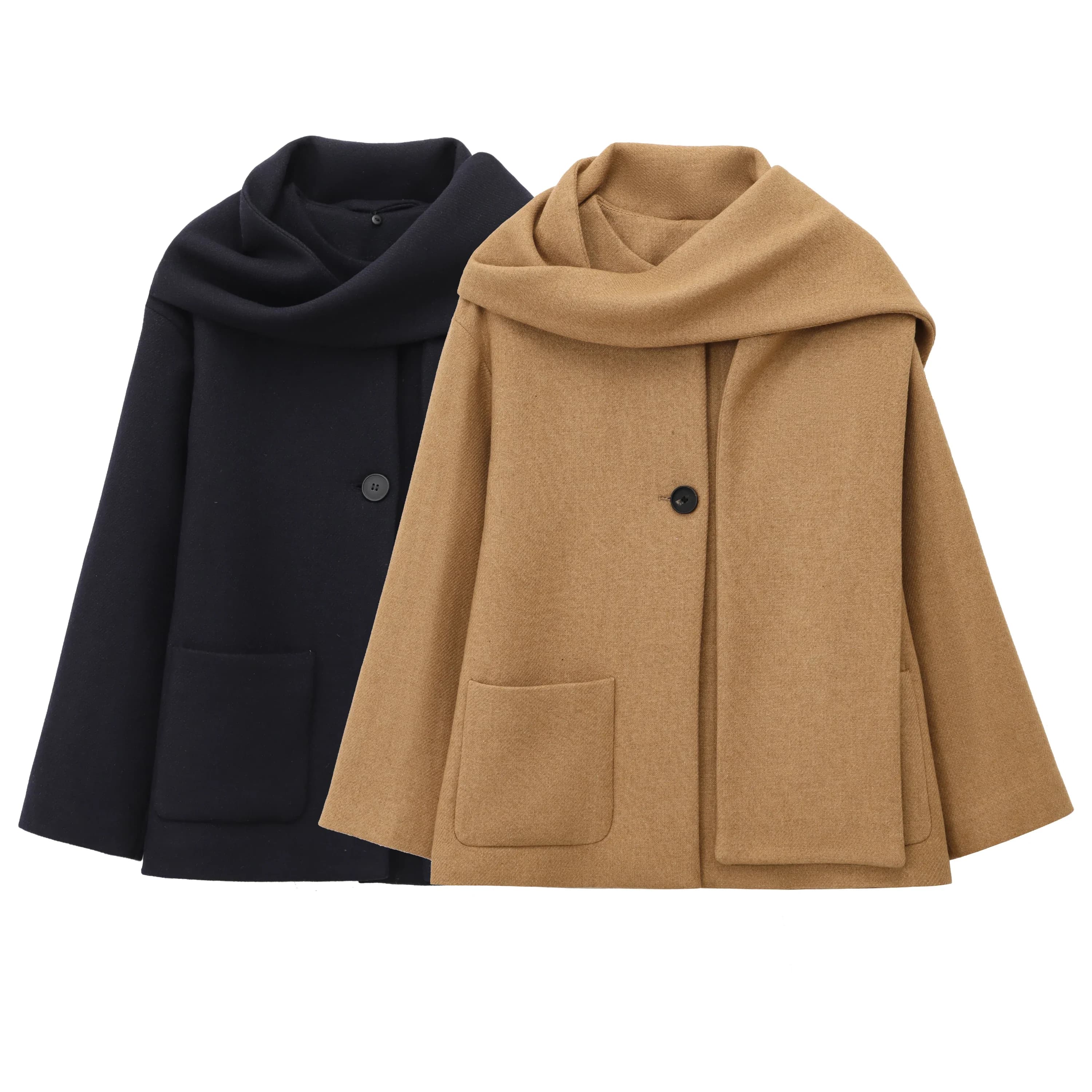 Women's Jacket with Crew Neckline Long Sleeves Single Pocket Tempered Simple Winter Jacket Women's New Products