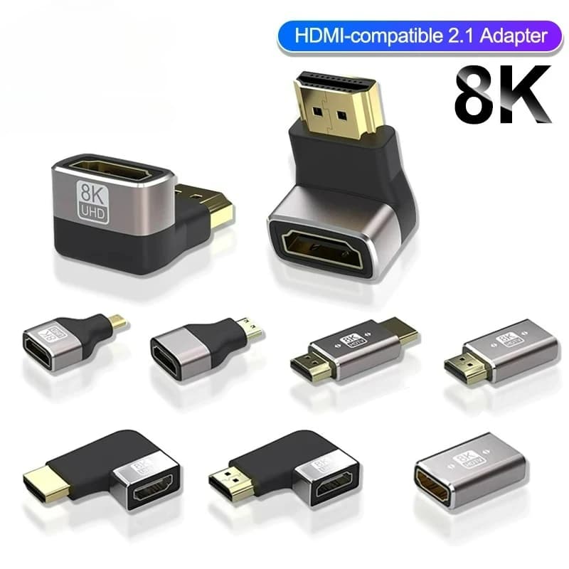 HDMI Adapter Cable 2.1 8K with Straight Angle Connector 90 Male-Femmina, HDTV extender for TV, PS5, Xbox, PC, Laptop