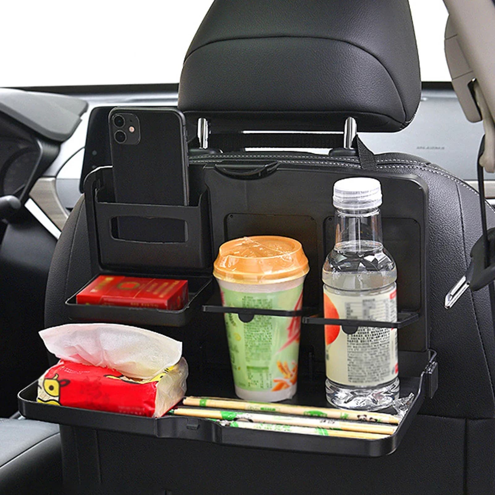 Multifunctional tray for car backrest, portable car seat carrier, food and beverage holder for cars, car accessories