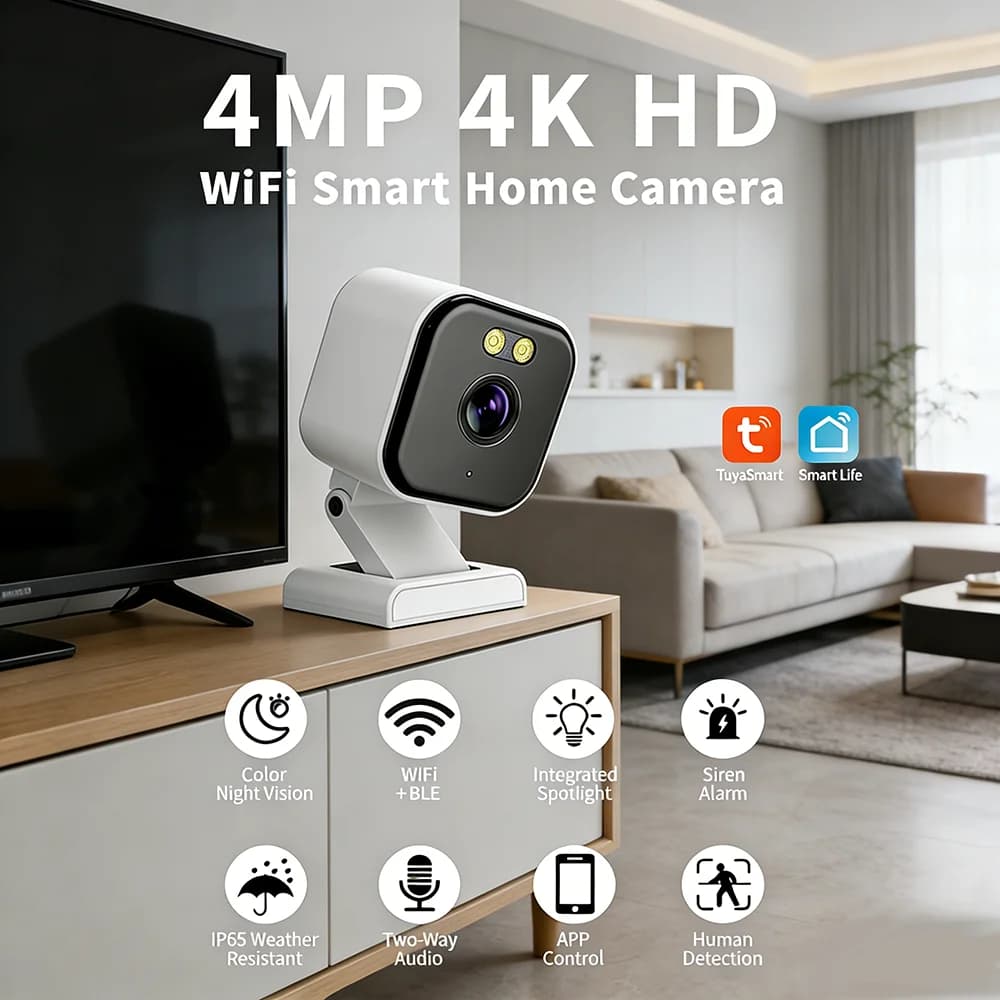 Telecamera di Sorveglianza Tuya Graffiti 4 Milioni di Pixel Ultra HD Wireless WiFi Magnetica Impermeabile Grandangolare per Monitoraggio Bambini