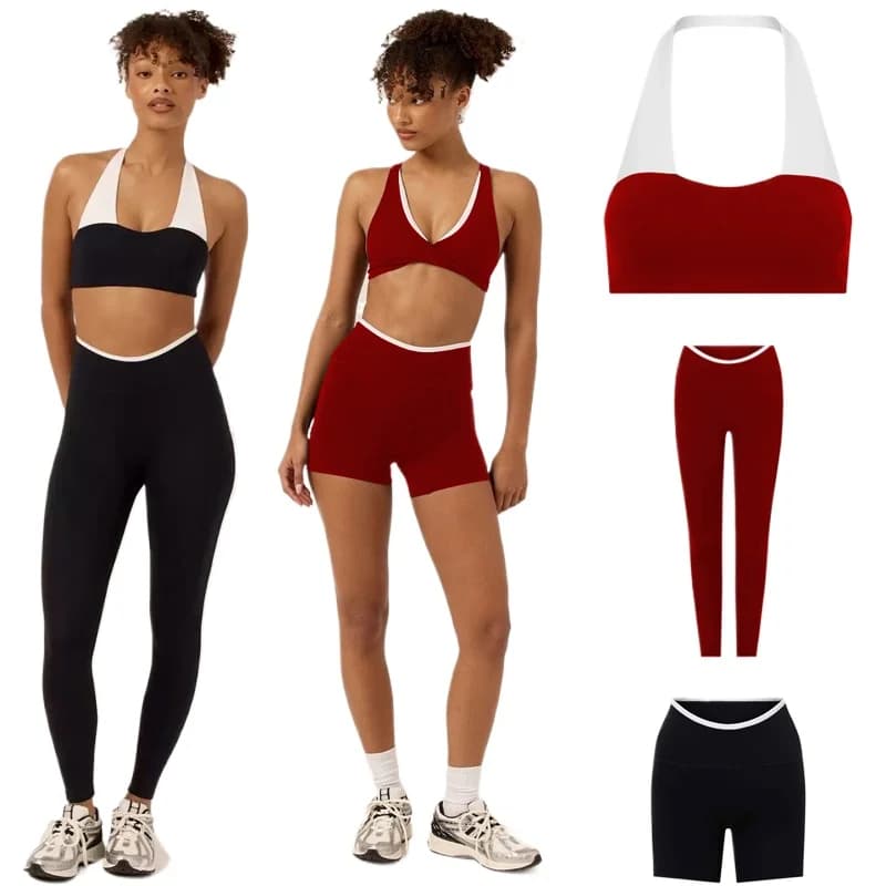 Completo Sportivo da Donna 2 Pezzi: Top Reggiseno Sportivo e Leggings/Pantaloncini per Yoga, Pilates, Fitness e Allenamento in Palestra
