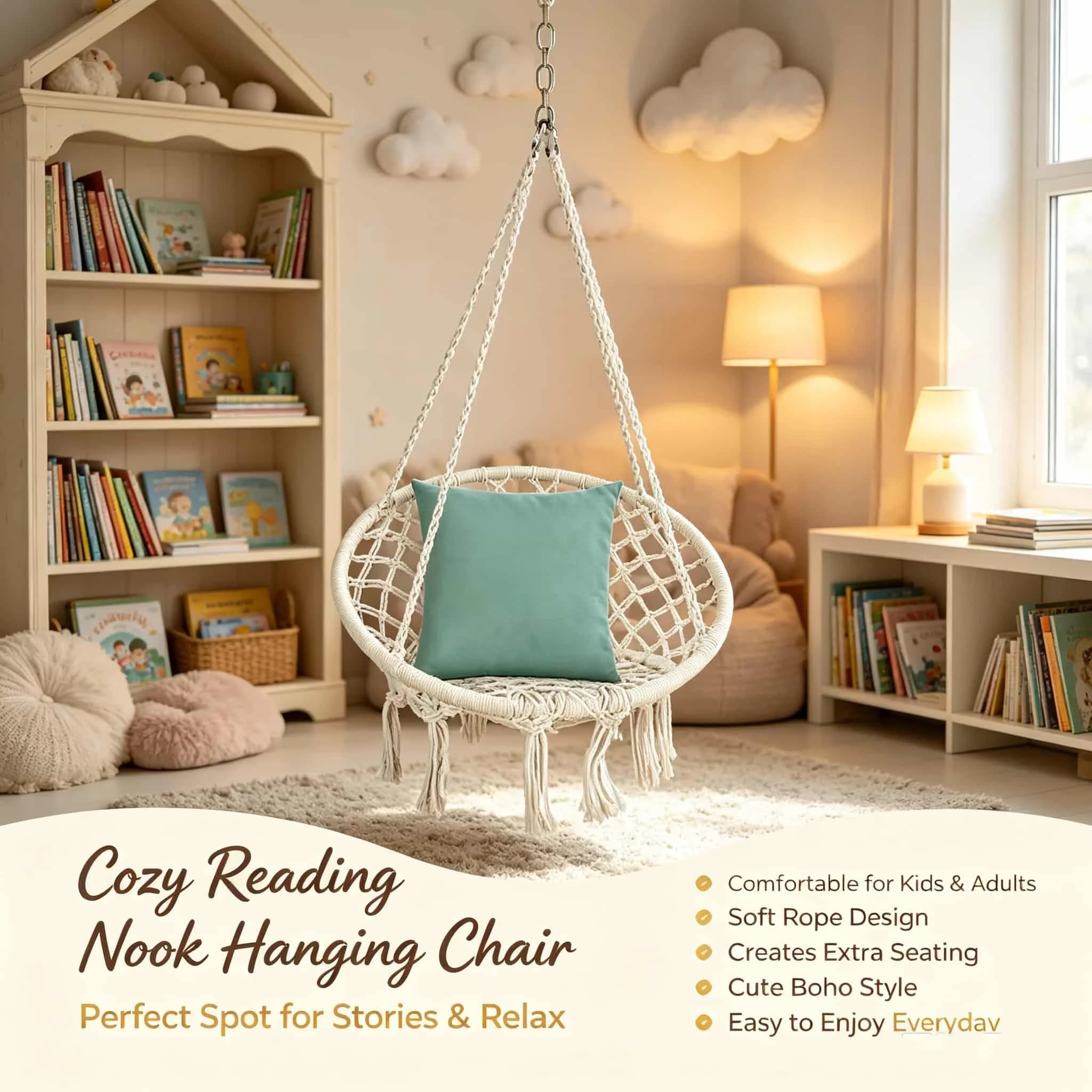 Large Capacity Double Hanging Swing Chair Bohemian Macrame Rope Hammock Chair With Pillow Indoor Outdoor Balcony Yard Furniture