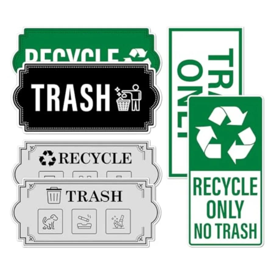 Pack 6 Pcs Recycle and Trash Sticker for Trash Cans Garbage Bins Recycling Bin Labels Waste Signs Indoor Outdoor Home Offices B