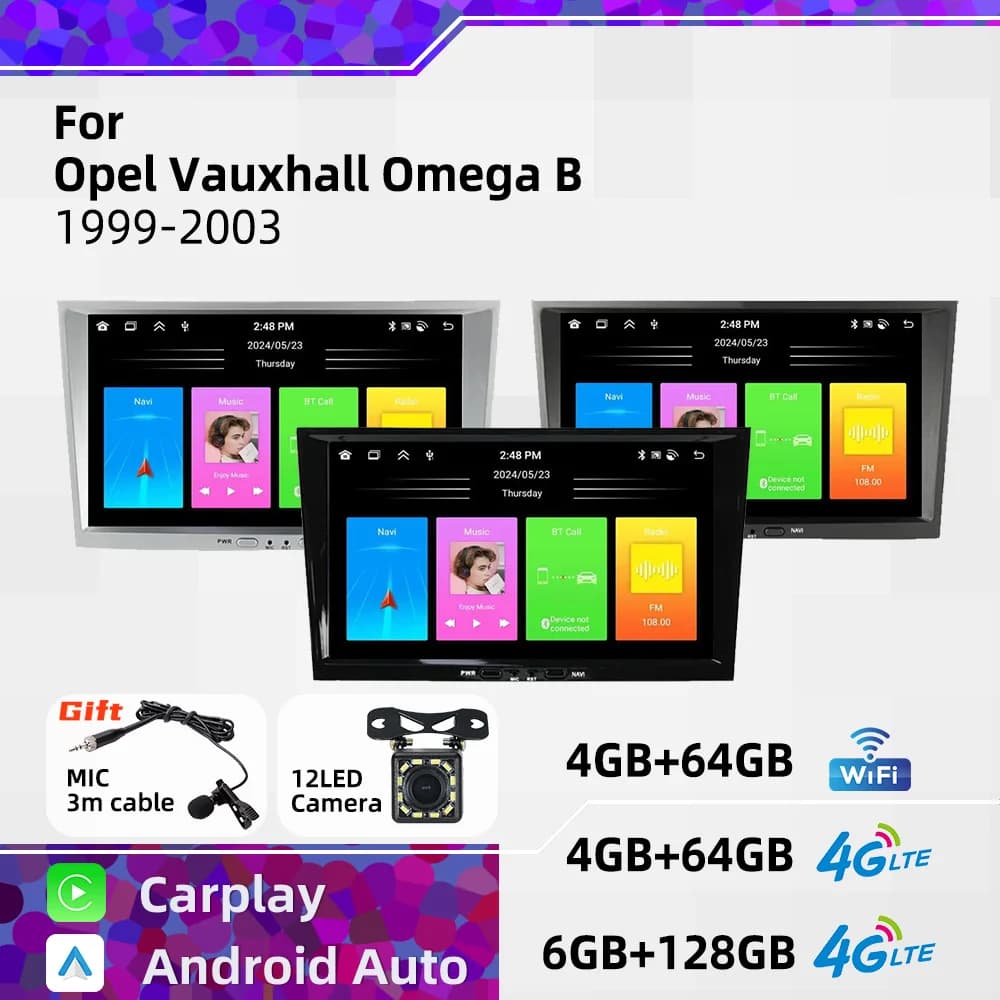 Autoradio Multimediale da 8 Pollici con Carplay Wireless e Android Auto per Opel Vauxhall Omega B 1999-2003, 2 Din Android