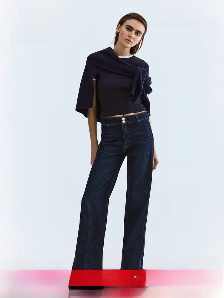 Jeans a Vita Alta e Gamba Larga per Donna, Stile Casual H&M, Nuovo Look Old Money Estivo 1318428