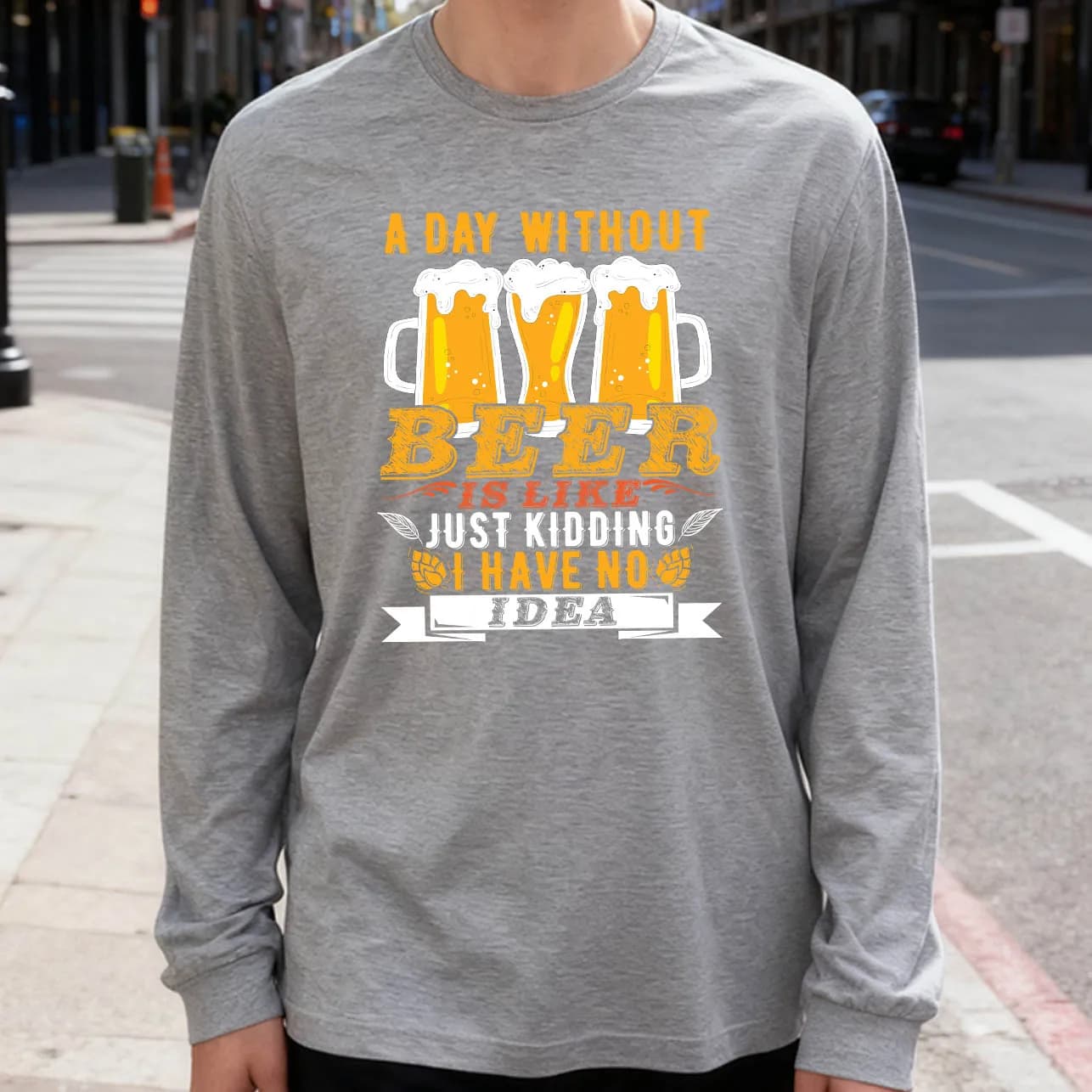 Men's Long Sleeve T-shirt A Day Without Beer 180g 100% cotton printed casual crew neck to wear every day soft and breathable