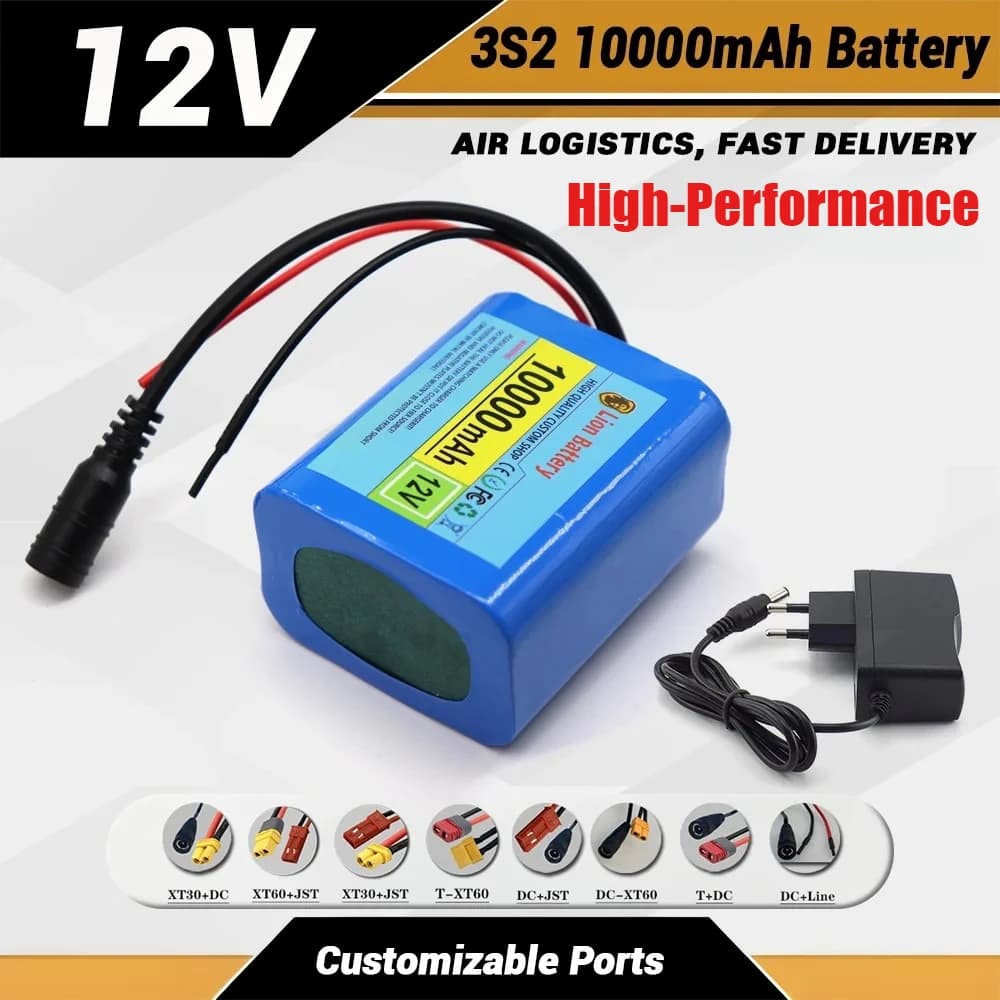 Il pacco batteria al litio 18650 ricaricabile e portatile da 12 V 10 Ah viene fornito con caricabatterie dedicato da 12,6 V, supporta l'amplificatore audio