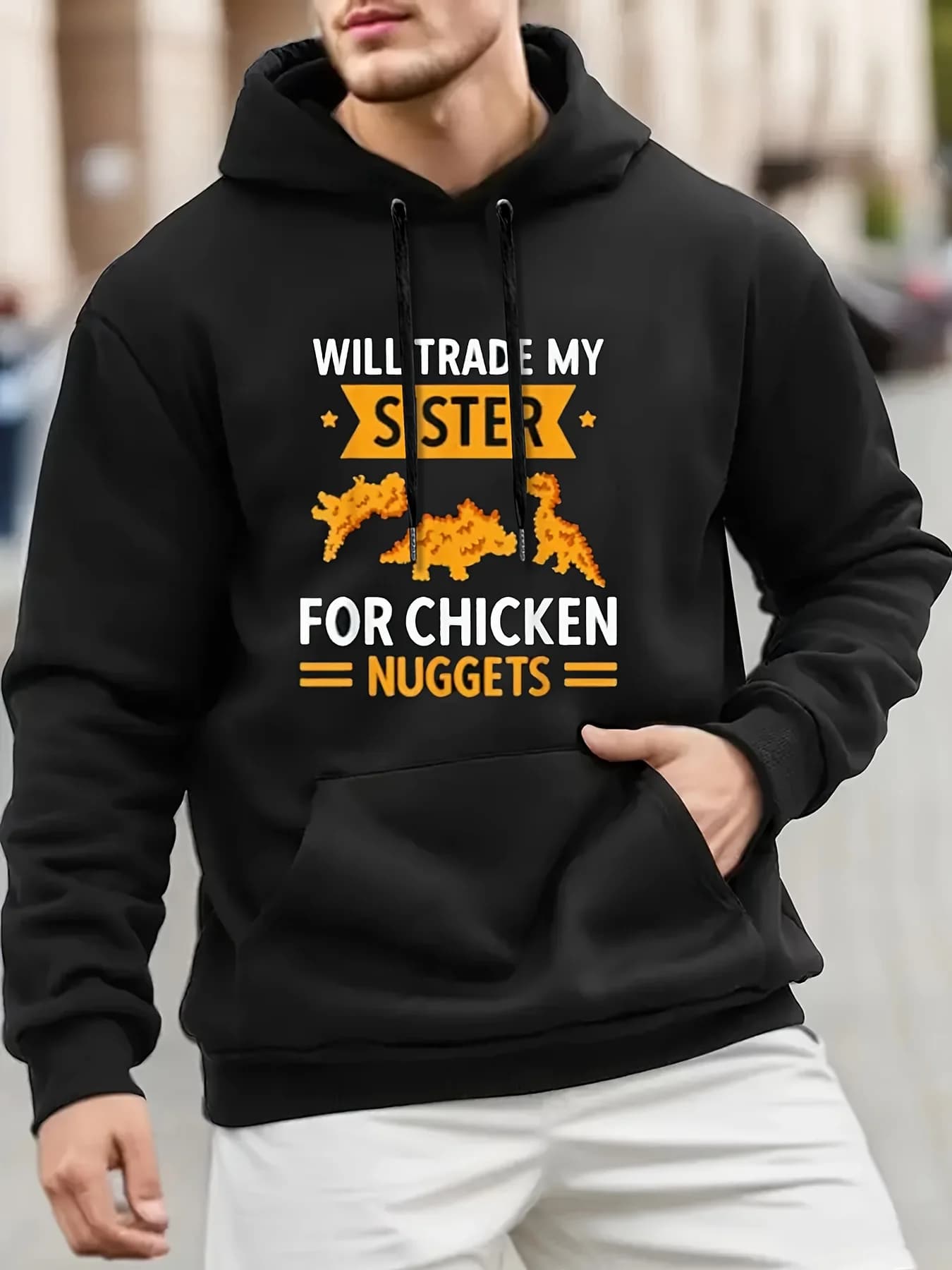 Divertente felpa con cappuccio per amante dei pepite di pollo - Design "Will Trade Sister for Chicken Nuggets", felpa traspirante, casual per tutte le stagioni