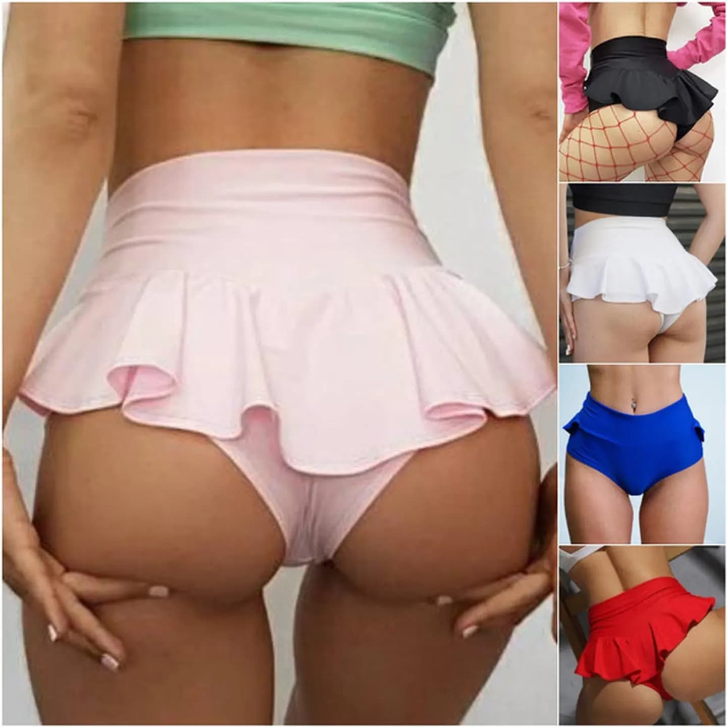 Slimfit Ruffled Yoga Shorts for Women Street Style Casual Pants Mid-aged Women's Other Material 100% Summer Collection