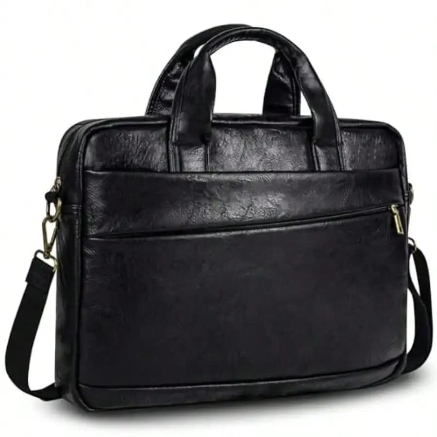 Faux Leather Messenger Bag For Men 17-17.3 Inch: Laptop Bag Briefcase Computer Handbags Shoulder Crossbody Bag With Padded Laptop Sleeve For Work College Travel PU Black