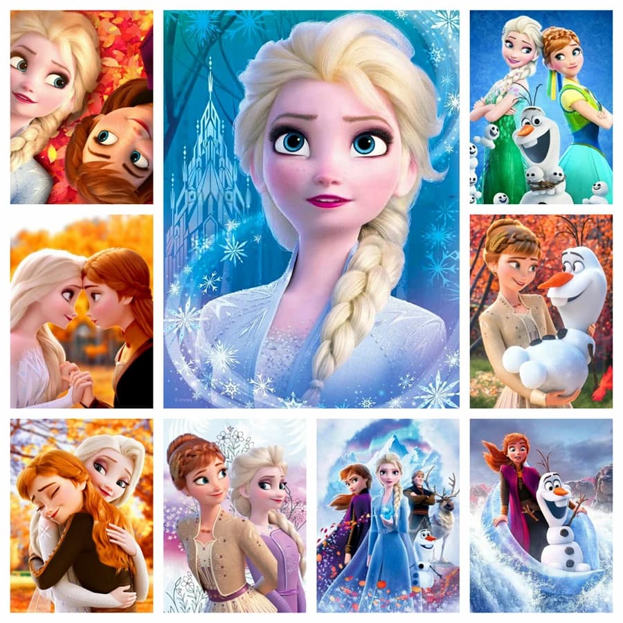 Kit Pittura Diamante 5D Fai da Te, Ritratto Cartoon Frozen con Elsa e Anna, Punto Croce, Mosaico, Regalo per Bambini, Decorazione Casa