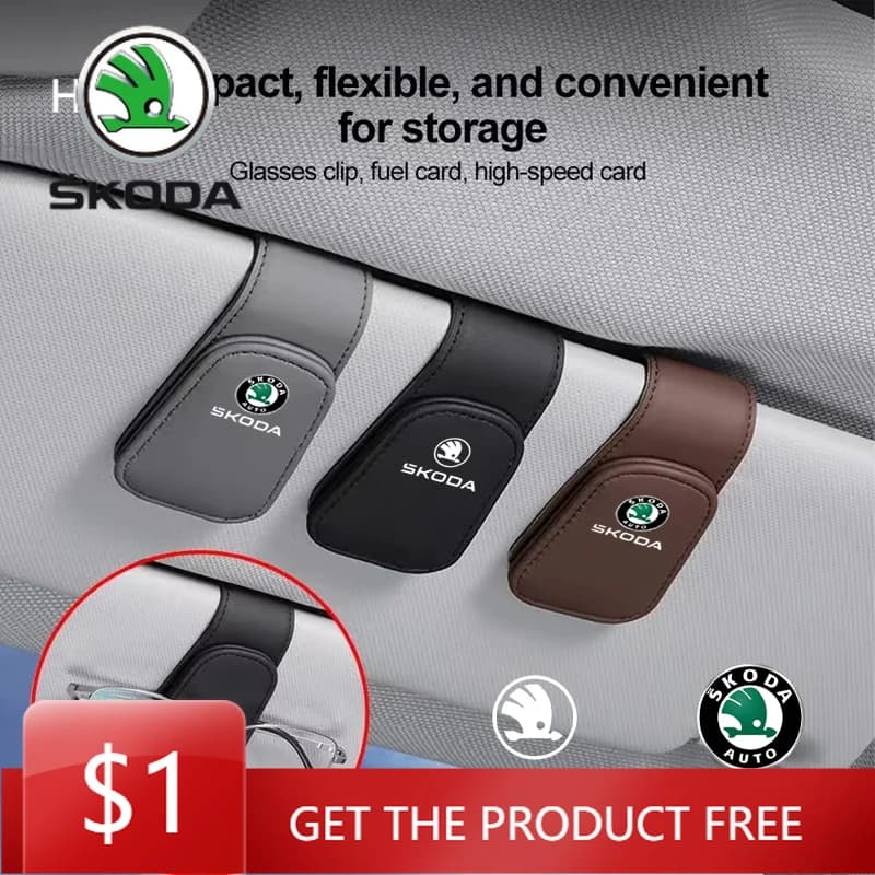Car Sticker Leather Car Sunglasses Holder Sun Visor Glasses Clip For Skoda A5 A7 Yeti Roomster Octavia Rapid Fabia Superb Kodia