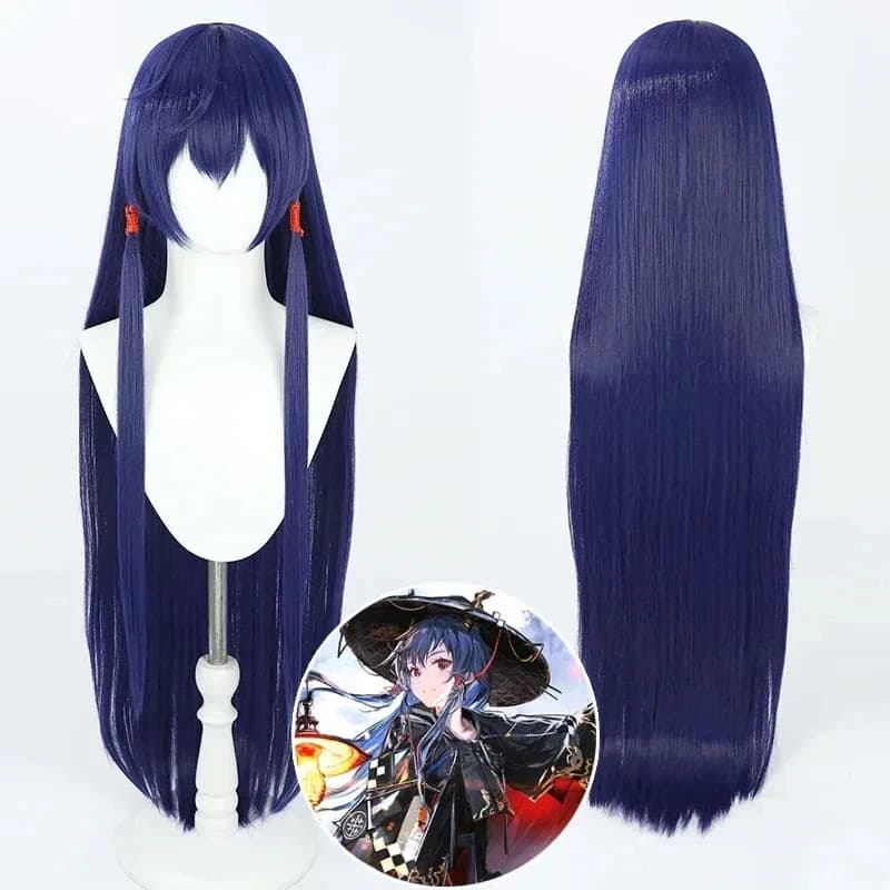 A;3\v,7'd/Arknights CH‘EN The Holungday Cosplay Wig Chalter 105cm Long Dark Blue Heat Resistant Synthetic Hair Hallowex;4'v\7,h/