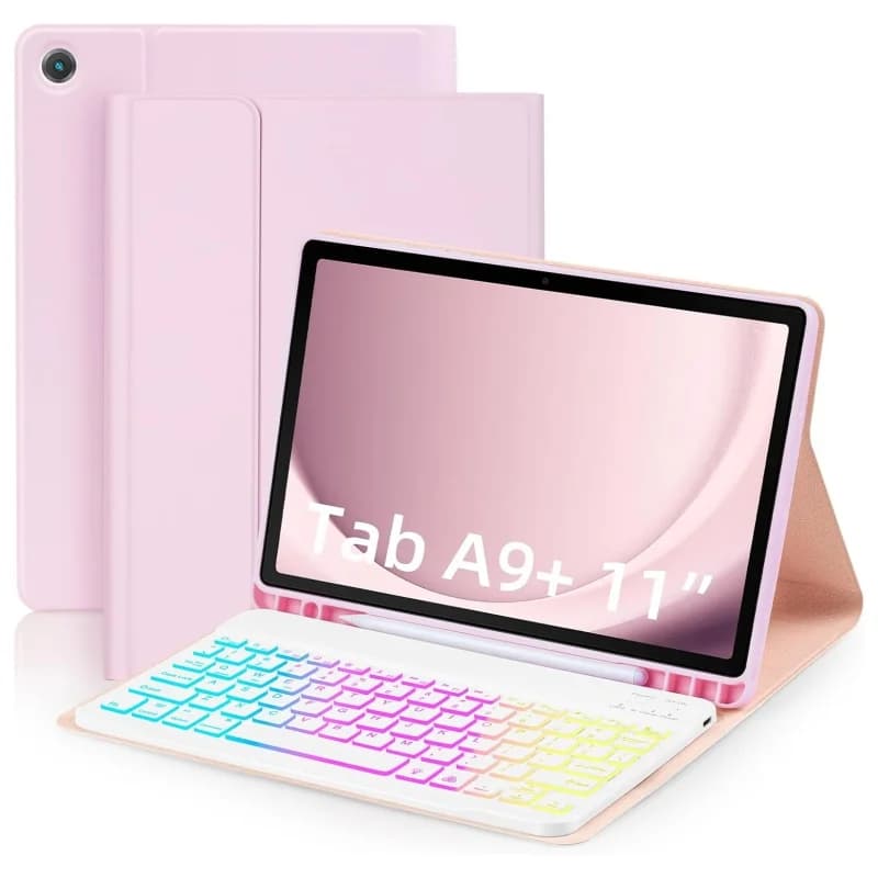 Custodia con tastiera per Samsung Galaxy Tab A9 Plus Custodia per tastiera magnetica staccabile con retroilluminazione arcobaleno da 11 pollici Funda