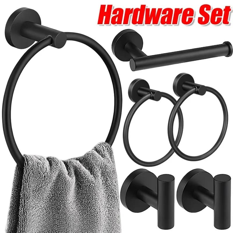 Set di Accessori per il Bagno in Acciaio Inox, Portasciugamani da Parete, Portarotolo, Appendiabiti, Anello, Accessori per il Bagno