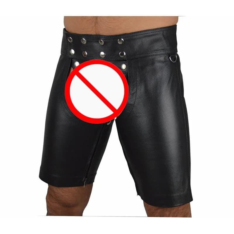 Leggings Sexy da Uomo in Ecopelle PVC Latex Effetto Bagnato, Pantaloncini Bondage con Apertura all'Inguine, Lingerie Esotica Hot