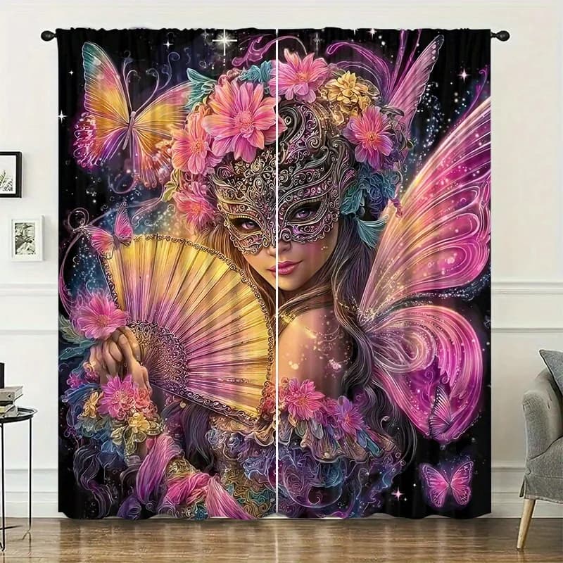 Dream Butterfly Spirit pattern curtains, installed using pocket rod method, suitable for bedrooms, living rooms, balconies