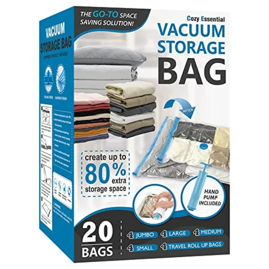 Sacchetti Sottovuoto, Sacchi Salvaspazio in Plastica con Compressione al 80% per Vestiti, Coperte, Cuscini, Biancheria da Letto, ecc.