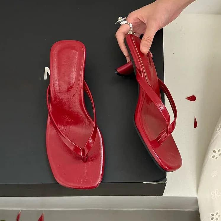 Slides Female Flip flops Pumps Fashion Square Toe Ladies Medium Heels Slippers Sandals Shoes Summer Beach Women Heeled Slippers