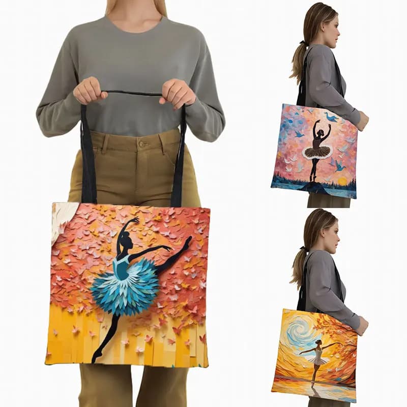 Cute Ballet Dancing Girls Tote Bags Ballet Dancer Women Handbag borsa a tracolla borse Shopper riutilizzabili borsa portaoggetti portatile regalo
