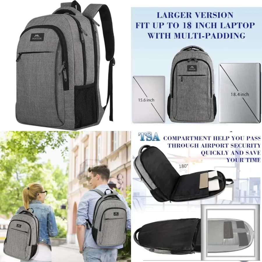 Zaino per Laptop Extra Large da 14 Pollici, Zaino da Viaggio per Computer Compatibile TSA, Zaino Antifurto per College Approvato per Voli, Zaino da Lavoro Business