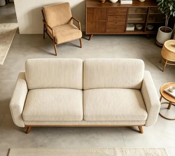 Divano a due posti in velluto a coste beige da 68 pollici con cuscini imbottiti profondi, struttura e gambe in legno per spazi abitativi compatti