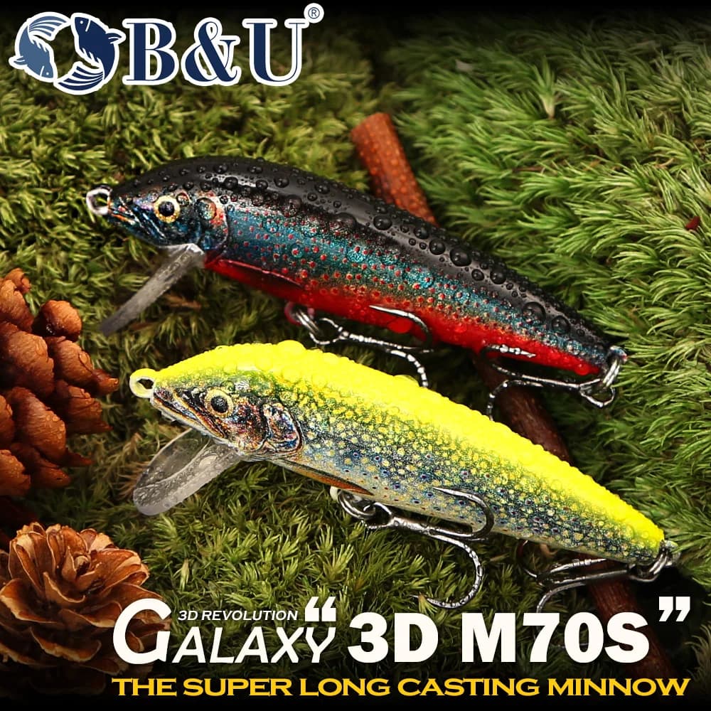 Esche artificiali affondanti B&U Minnow, esche dure 3D realistiche a lancio lungo con ami triplo per la pesca di persici, trote e lucci in acqua dolce e salata