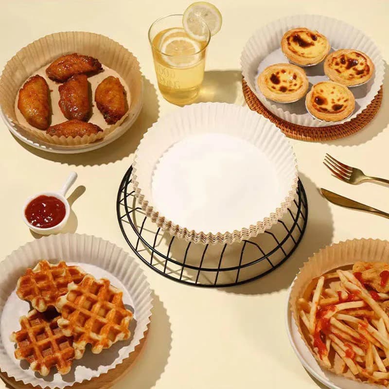 50 Pezzi Carta da Forno Antiaderente per Friggitrice ad Aria, Tappetini Monouso per Barbecue, Utensili da Cucina per Friggitrice ad Aria