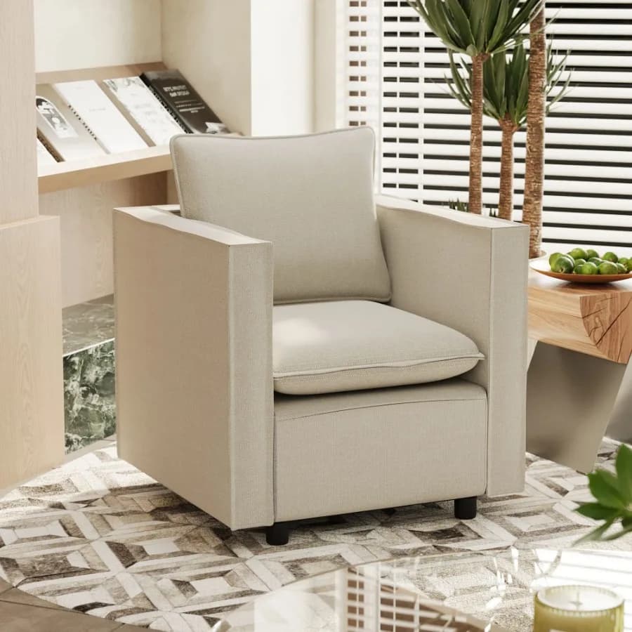 Sedie decorative comode divani singoli in beige, cuscini morbidi e traspiranti, poltrone imbottite morbide, moderne e