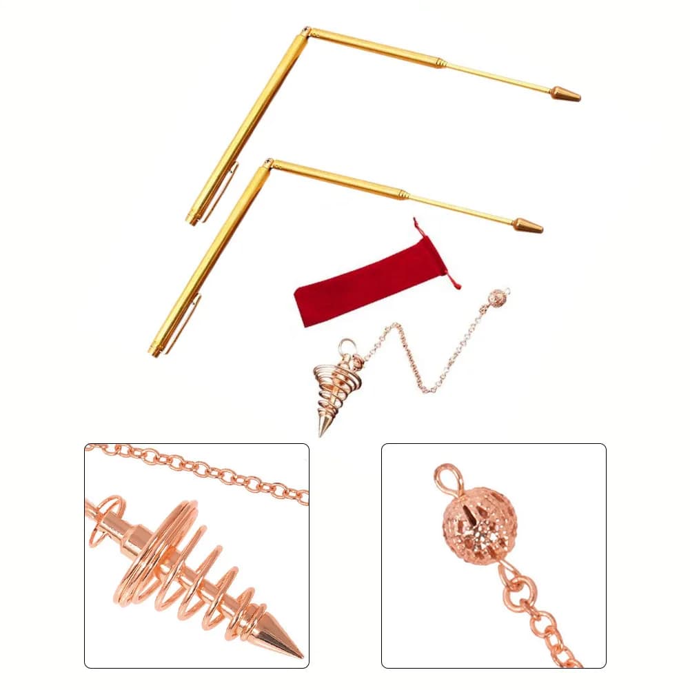 1 set di rame puro metallo asta di rilevamento pendente a pendolo acqua e drago divinazione asta di rilevamento dell'oro strumenti di caccia al tesoro