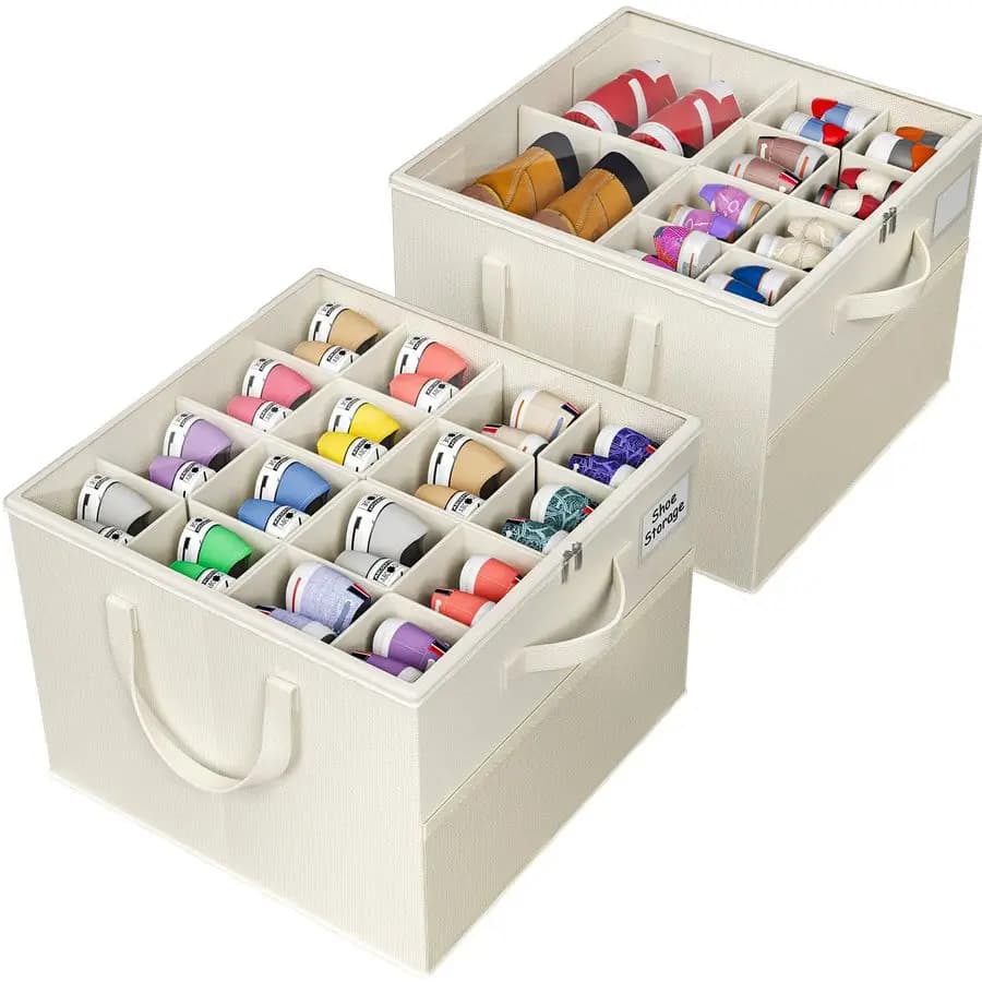 Organizer for Wardrobe Shoes, Large Containers for Shoes, Foldable Box for Organizing Shoes with Adjustable Dividers