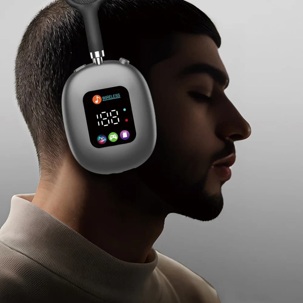 AKZ MAX600 Wireless Bluetooth Headphones RGB Digital Display Card Reader Earphones with Hanging Design