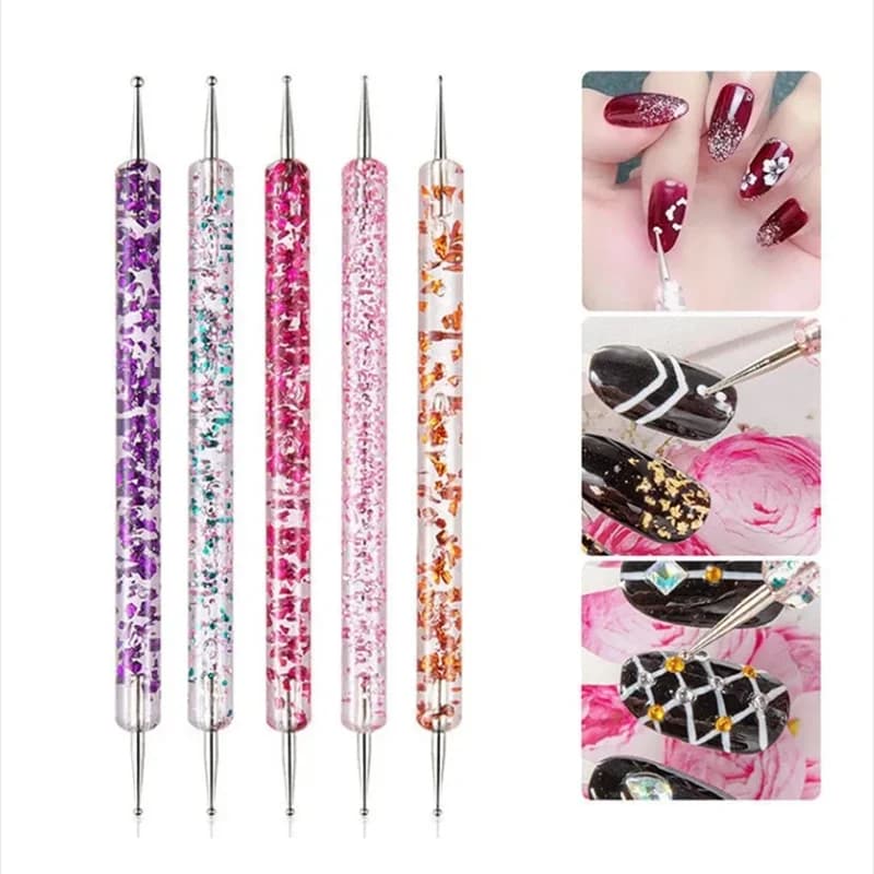 5 pz/set portatile nail art punteggiatura penna perline di cristallo manico disegno a doppia estremità pittura strass gemme penne strumenti per manicure
