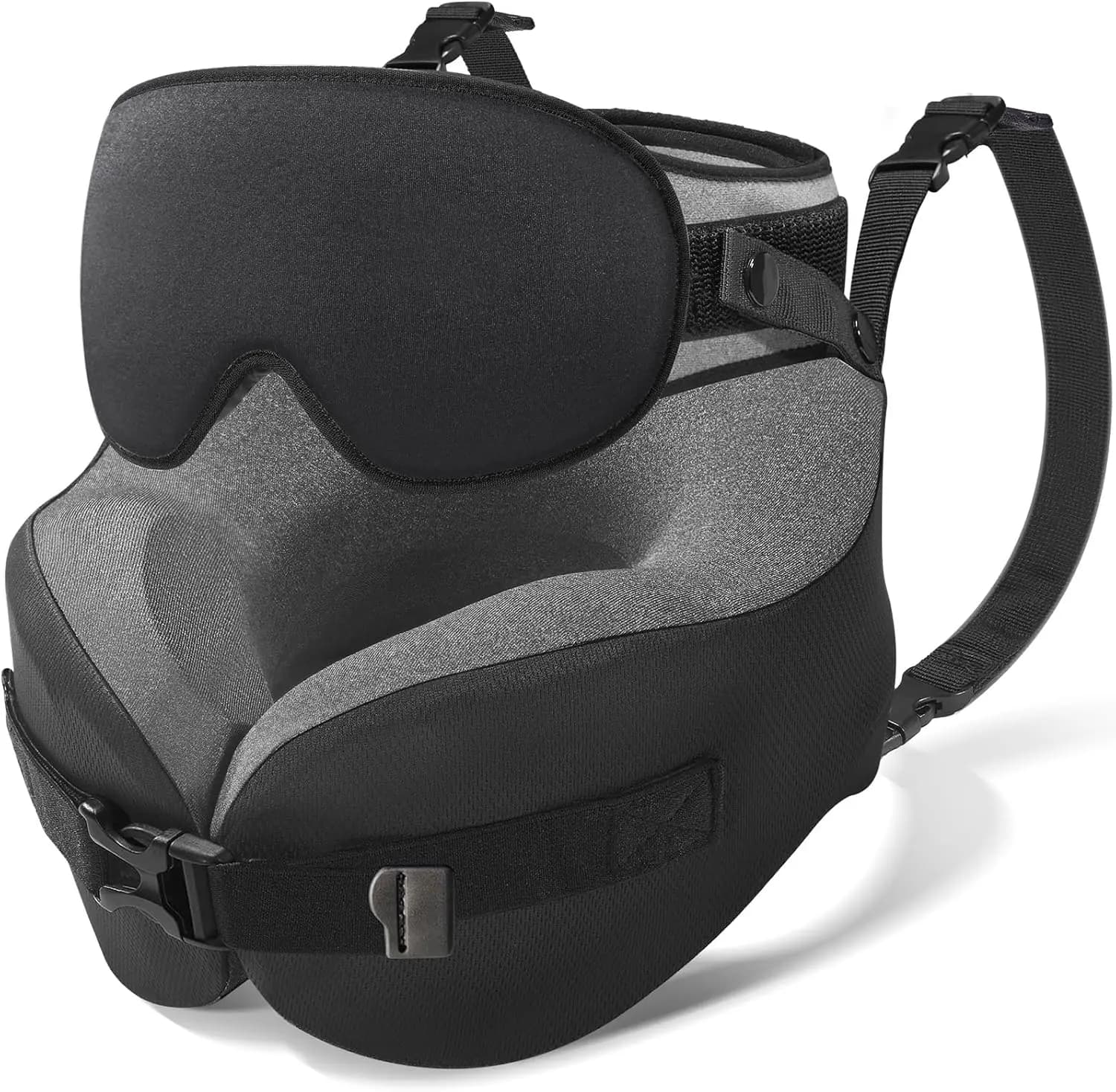 Cuscino da viaggio in memory foam con maschera per occhi 3D, 360 ° Supporto per il collo per dormire in aereo, nero