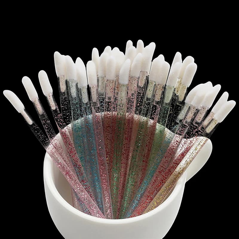 Set of 50 Disposable Brushes in Transparent Plastic for Lip, Mascara Applicators, Lipstick Sticks, Extension Eyelash Brushes, Cosmetic Makeup Tools