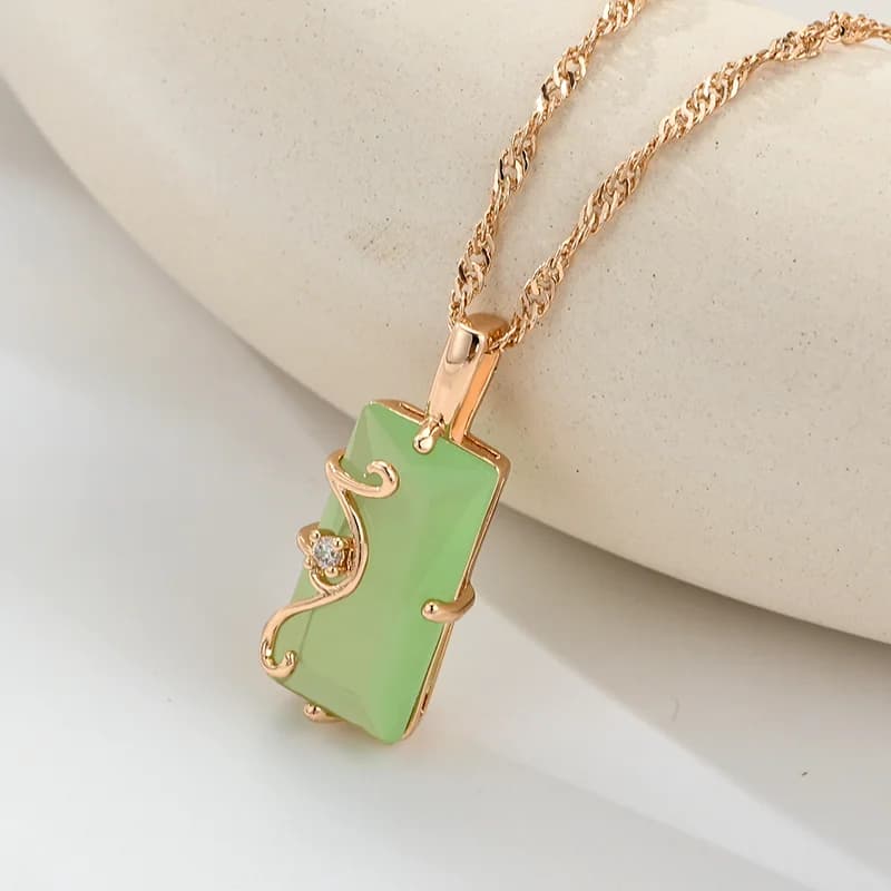Wbmqda Fog Green Square Stone Pendant And Necklace For Women 585 Rose Gold Color High Quality Daily Party Jewelry Accessories