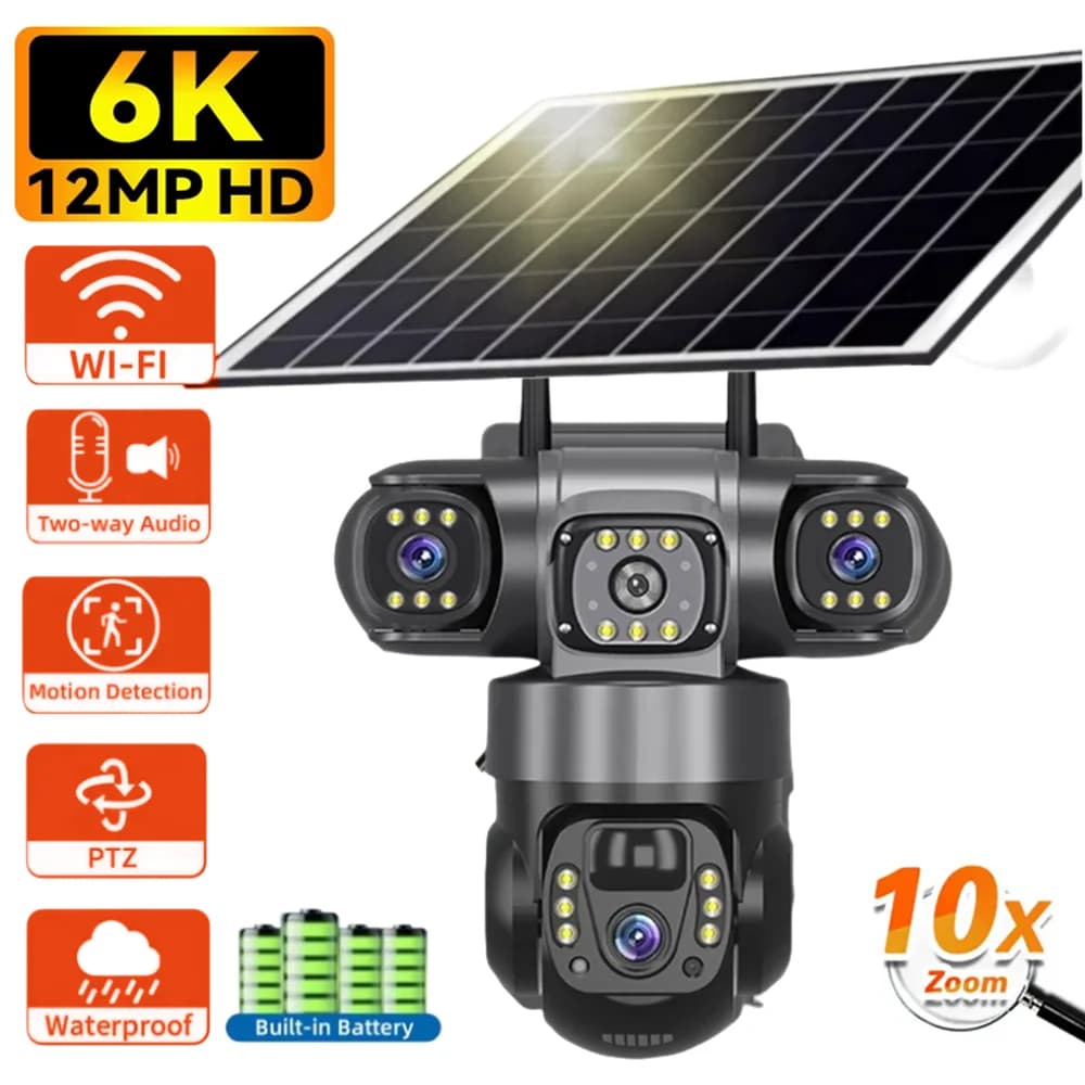 Outdoor Wifi Solar Camera 3 Lens Three Screens Solar IP PIR Detection Human CCTV Security Video Battery IP Camera PTZ