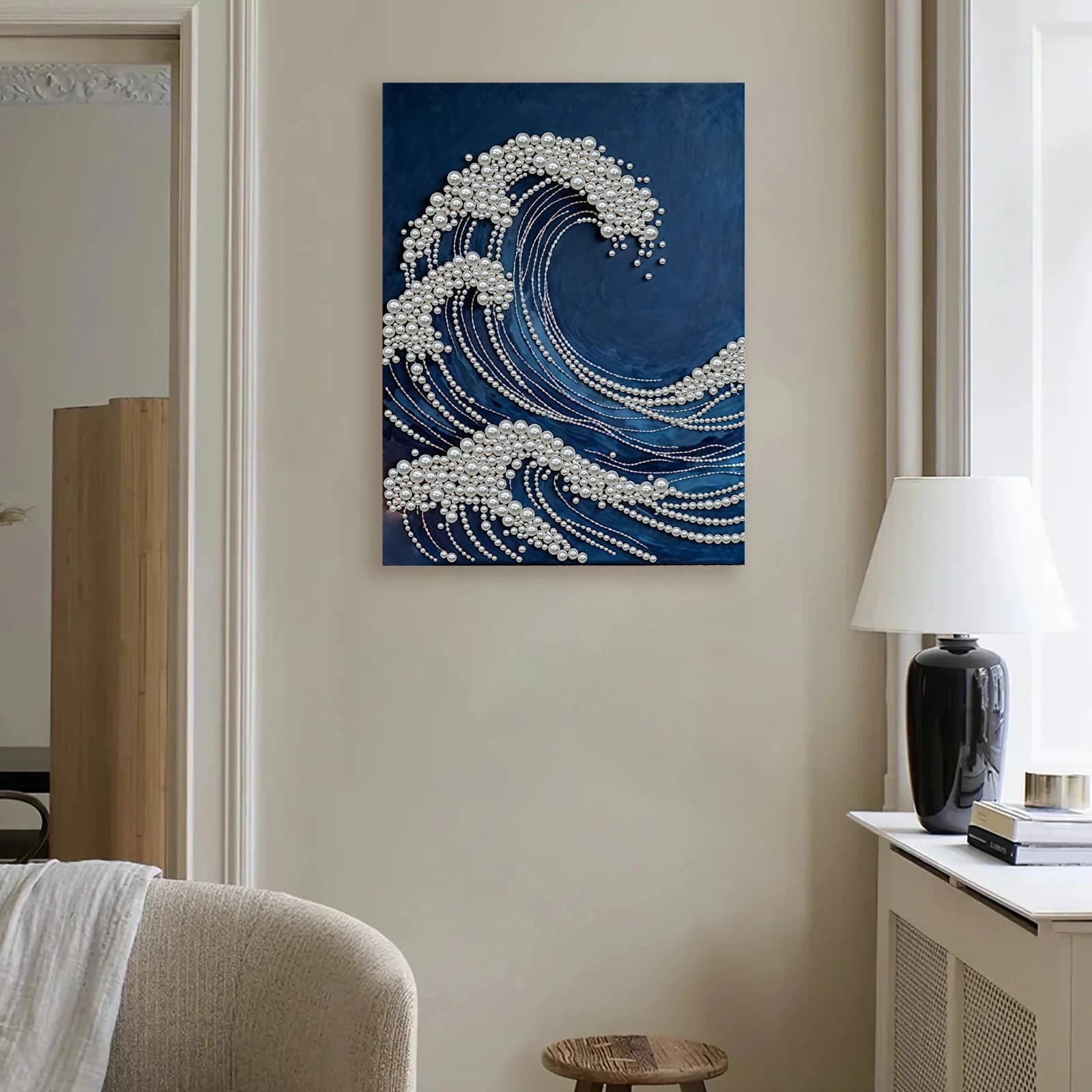 Kit Artistici Fai-da-Te per Pittura con Perle 'Waves' per Adulti, Decorazione Murale, Dipinti con Perle e Gemme, Arte e Artigianato con Cornice 30x40cm