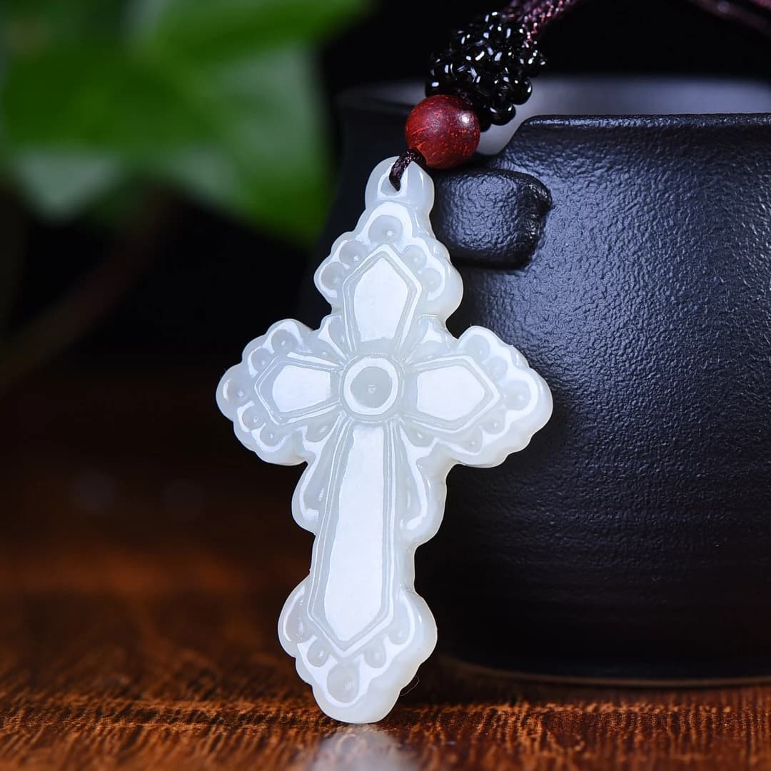 Genuine China Nephrite Stone White Jade Christ Cross Pendant Necklace Women Finejewelry Certified Hetian Jade Lucky Charm Amulet